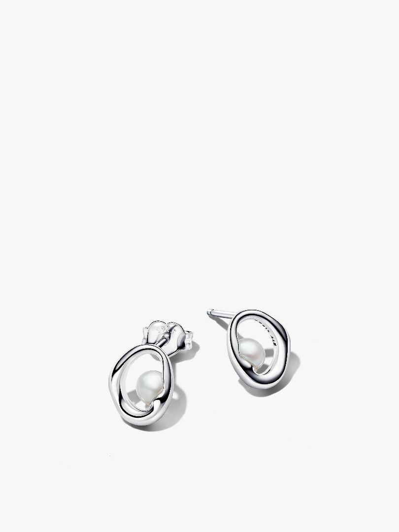 Organically Shaped Oval & Treated Freshwater Cultured Pearl Stud Earrings