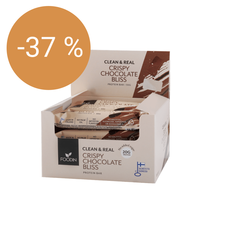 Image of Foodin Clean & Real proteiinipatukka Crispy Chocolate Bliss 55 g x 12 kpl