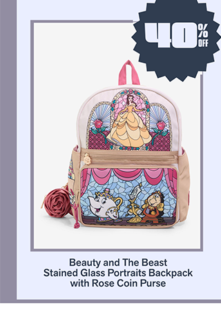 Beauty and The Beast Stained Glass Portraits Backpack with Rose Coin Purse is 40% off
