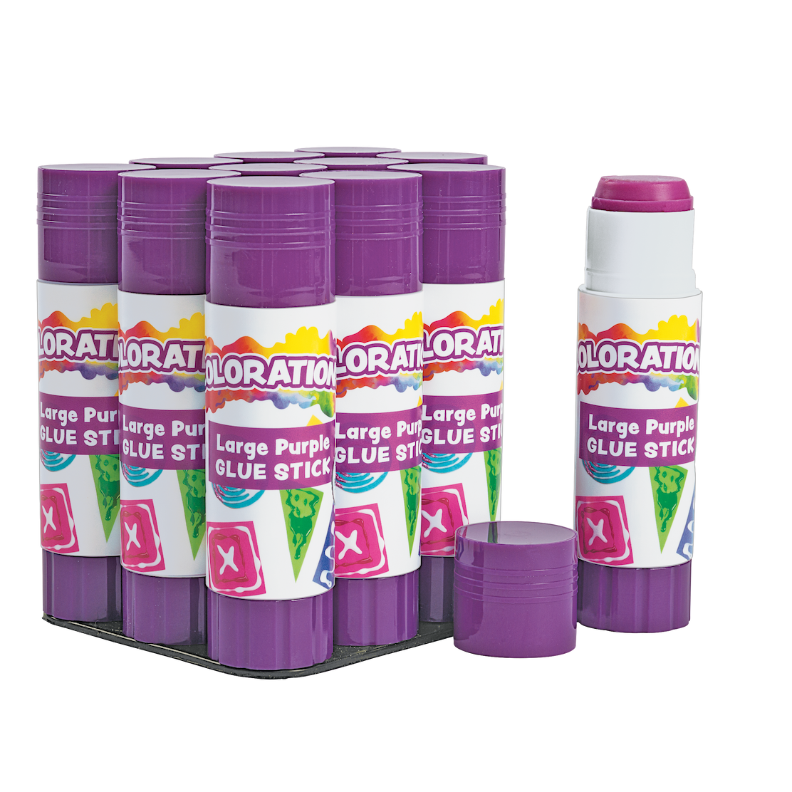 Colorations® Best-Value Washable Purple Glue Sticks, Large (.88 oz.), In a tray