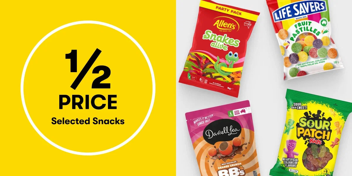 1/2 PRICE Selected Snacks