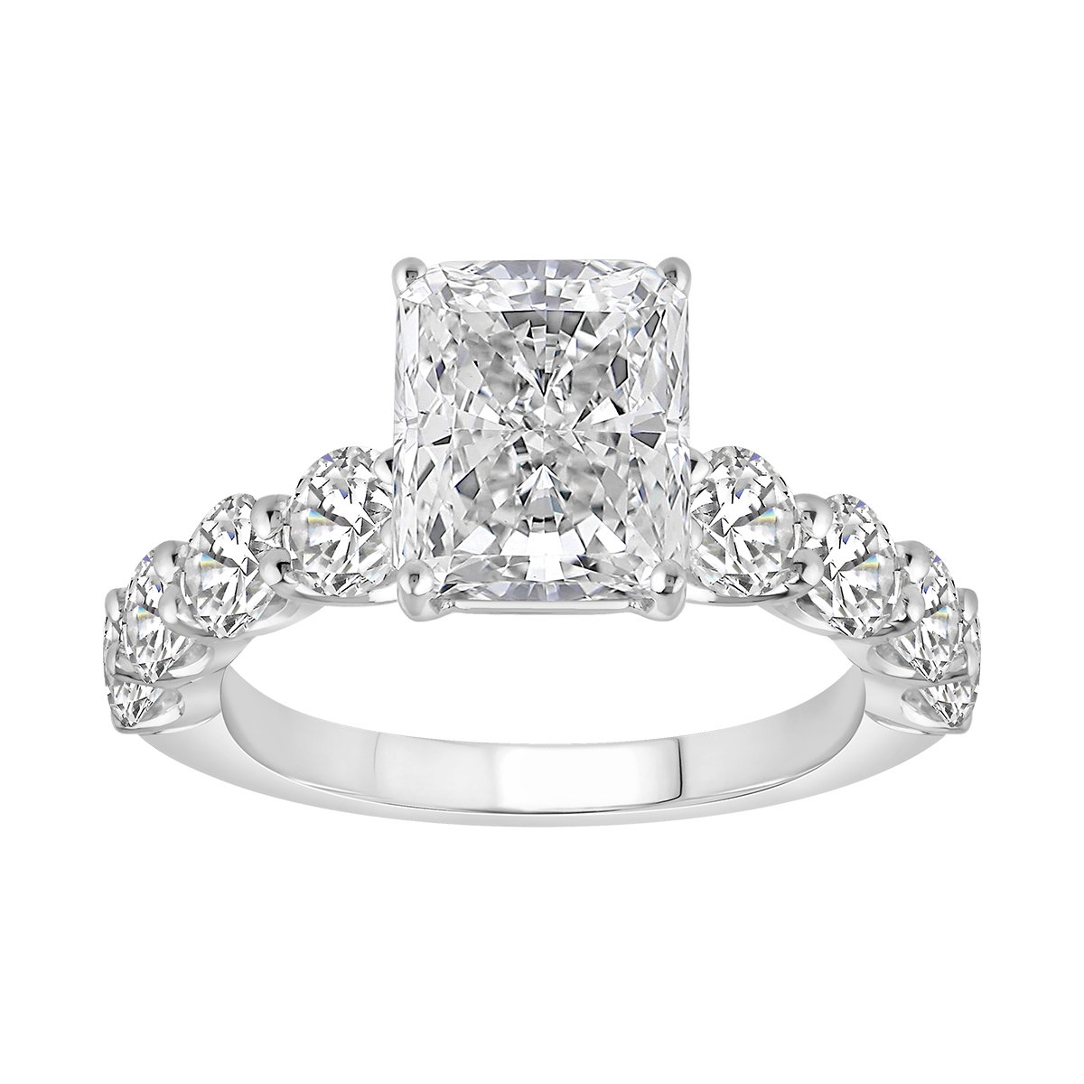 Image of Radiant-Cut Lab Grown 6ctw. Diamond Graduated Cathedral Engagement Ring in 14k White Gold