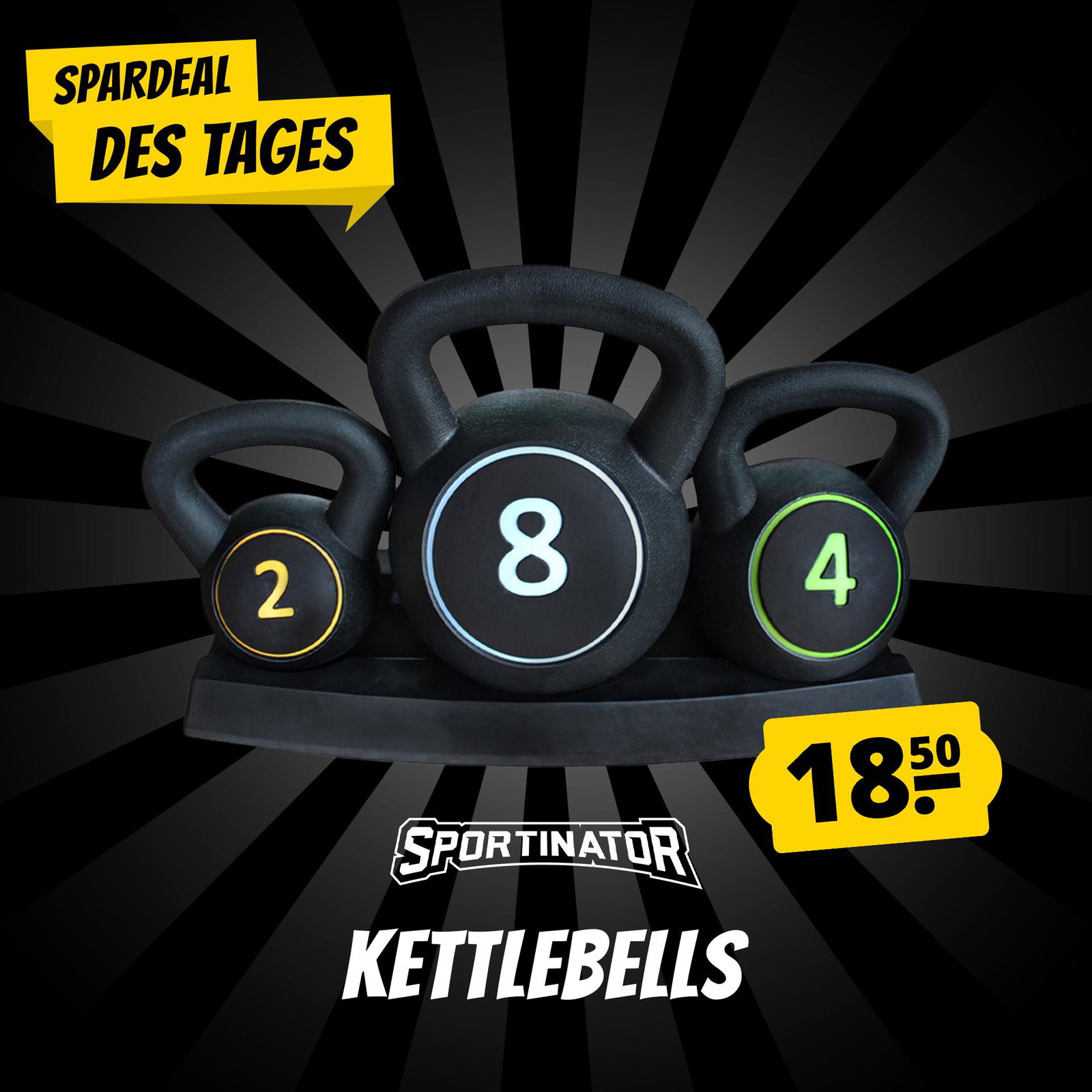 SPORTINATOR "Power" Kettlebell 2 kg 4 kg 8 kg 3er-Set