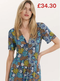 Edith Blue Floral Jersey Midi Dress