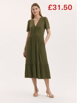 Edith Khaki Jersey Midi Dress