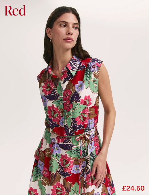 Alida Red Floral Sleeveless Midi Dress