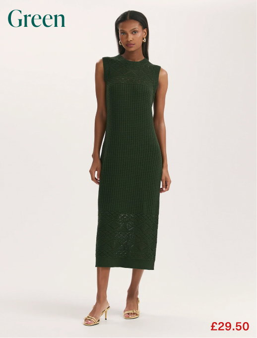 Ravi Khaki Sleeveless Knitted Midi Dress