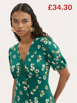 Milena Green Poppies Jersey Midi Dress