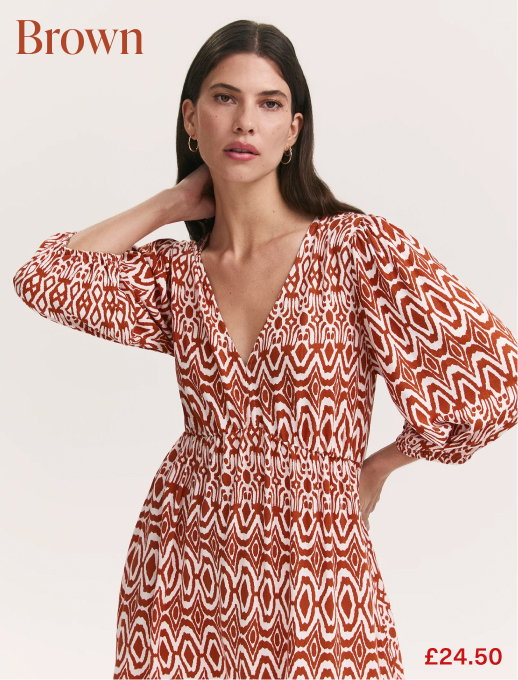 Serena Brown Tribal Midi Smock Dress