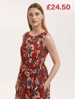 Willow Rust Floral Sleeveless Midi Dress