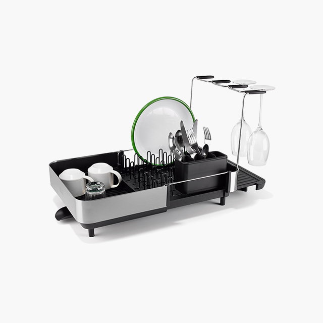 Extend™ Steel Plus Expandable Black Dish Drainer with Wine Glass Rack