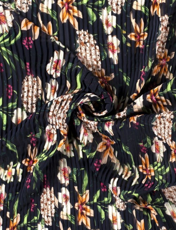 Pleated Chiffon Plisse Fabric Navy