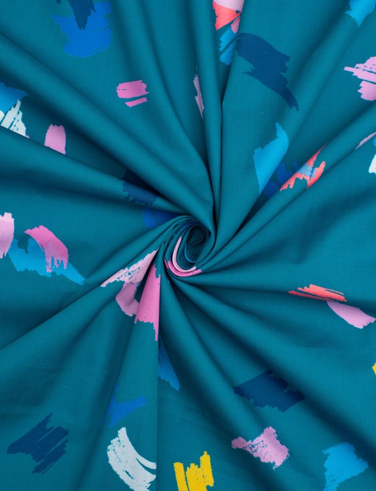 Minerva Exclusive Confetti Cascade Cotton Poplin POD Fabric Teal