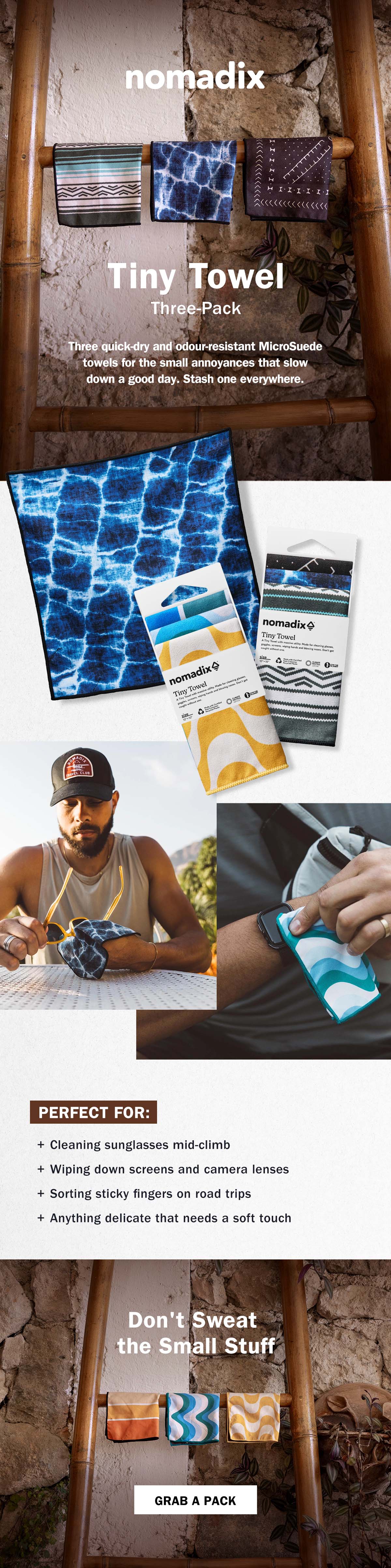 Nomadix Tiny Towel Three-Pack | Travel & Trail Towels | WildBounds