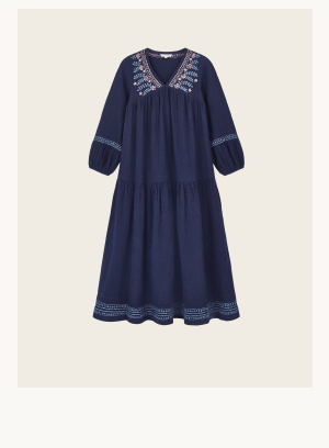 Carita Hand-Embroidered Maxi Dress Blue