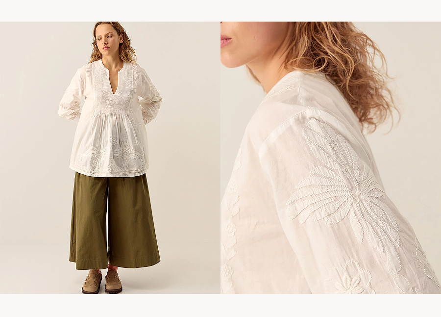 Donnie Hand-Embroidered Blouse Ivory