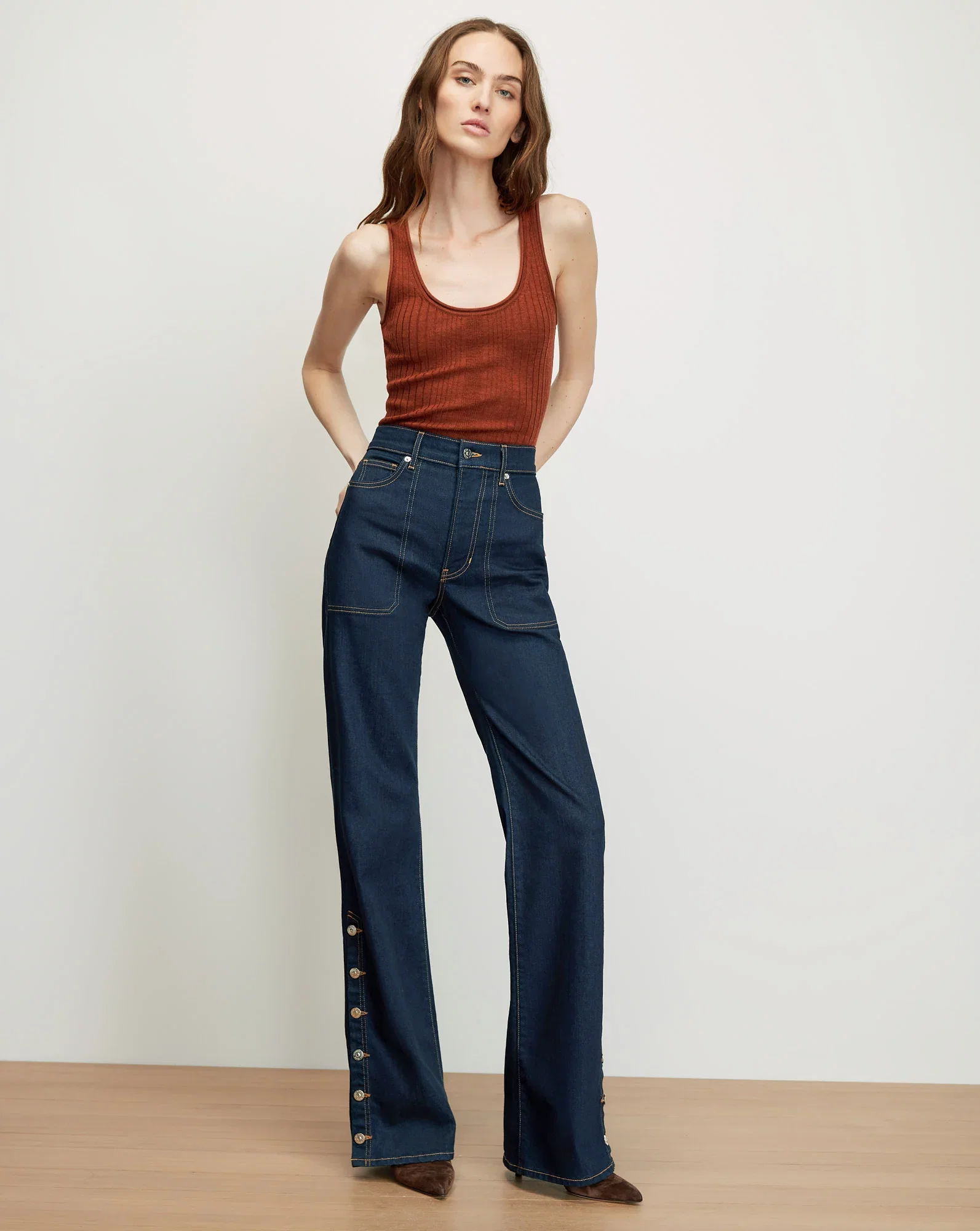 Image of Crosbie Slim Wide-Leg Button-Seam Jean