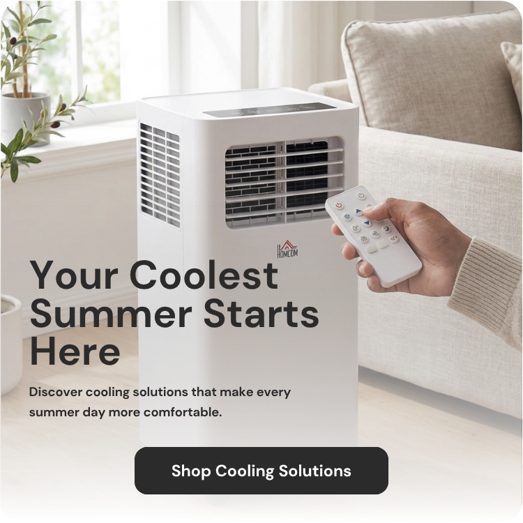 Portable air conditioner keeping a modern living room cool during summer.