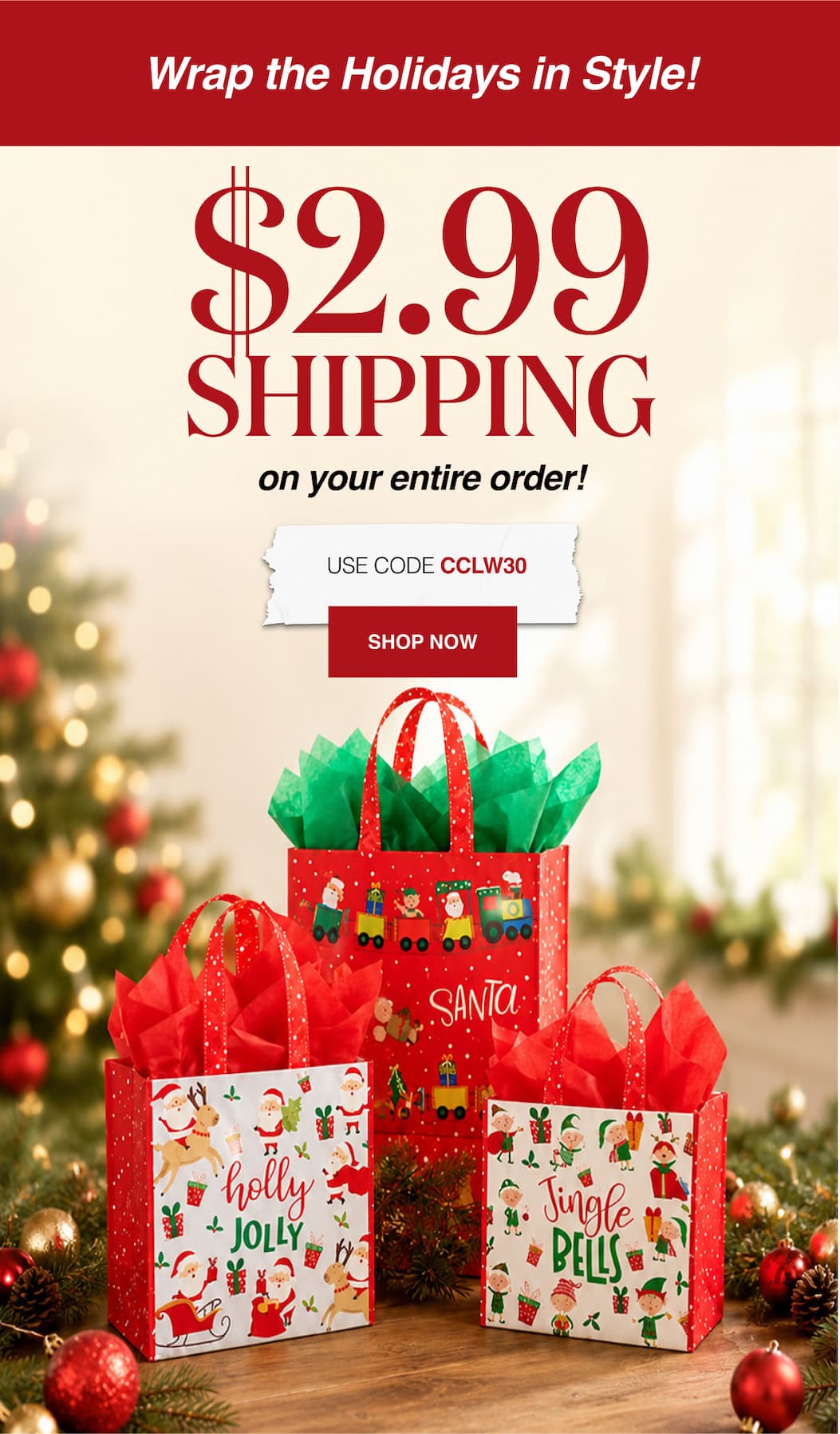 Wrap the Holidays in Style $2.99 Shipping on your entire order!