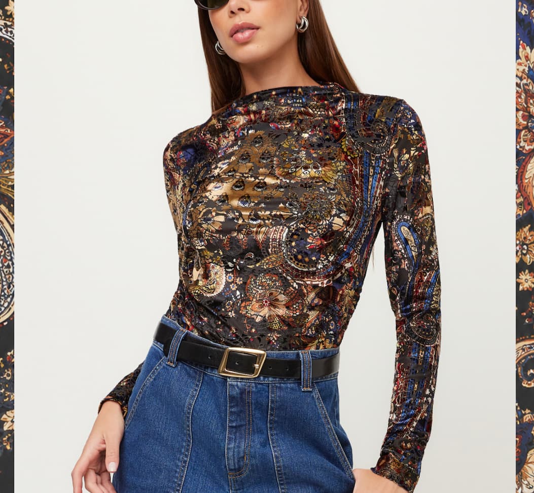 Khami Velvet Burnout Shirred Top
