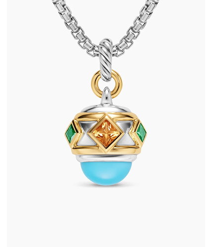 Renaissance® AmuletSterling Silver with 14K Yellow Gold, Turquoise, Madeira Citrine and Tsavorites, 19.8mm