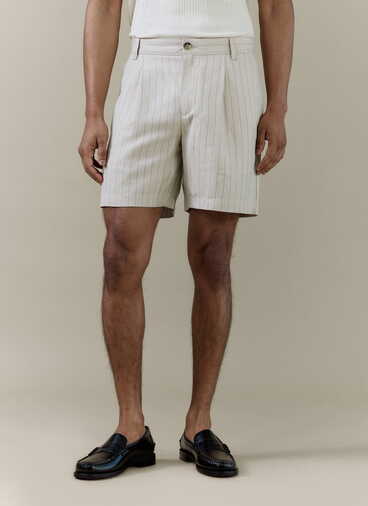 Striped Tailored Shorts | Linen Blend | Cream