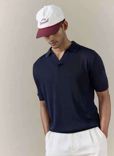 Laurence Knitted Polo | Linen Lyocell Blend | Navy
