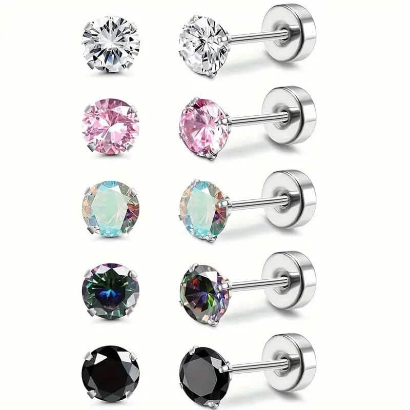 Image of Women's Cubic Zirconia Surgical Stainless Steel Flat Back Earrings