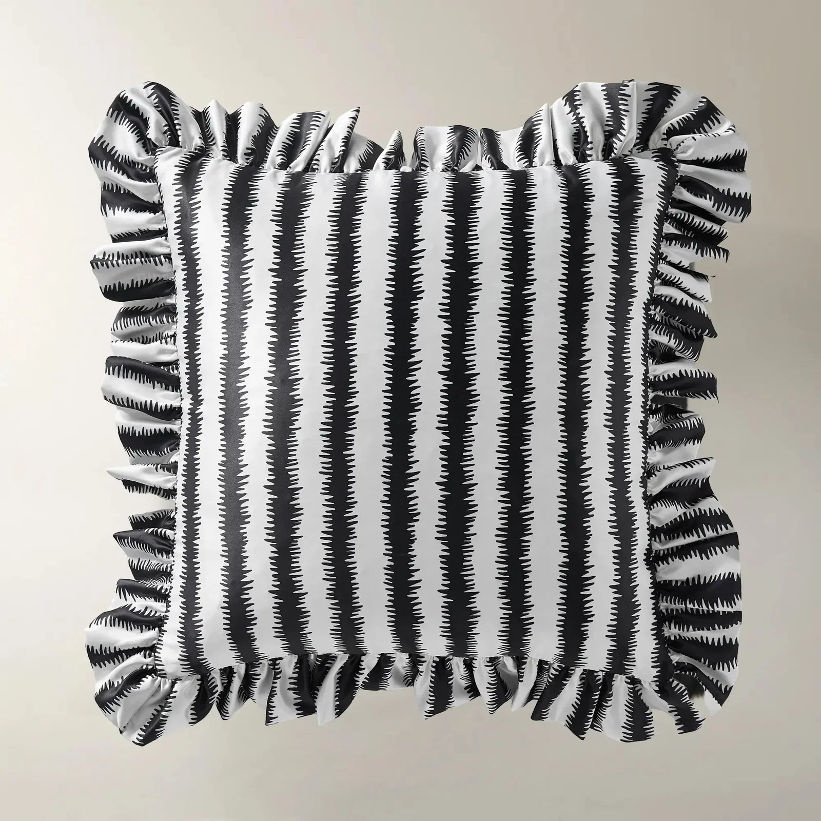 Image of Talia Striped Ruffle Pillow 20" - Black/White