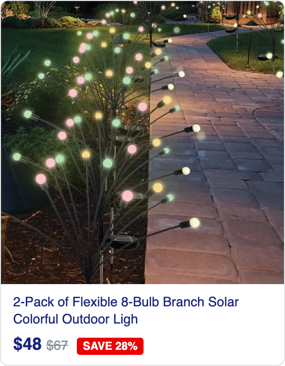 2-Pack of Flexible 8-Bulb Branch Solar Colorful Outdoor Lights (Total 16 Bulbs)