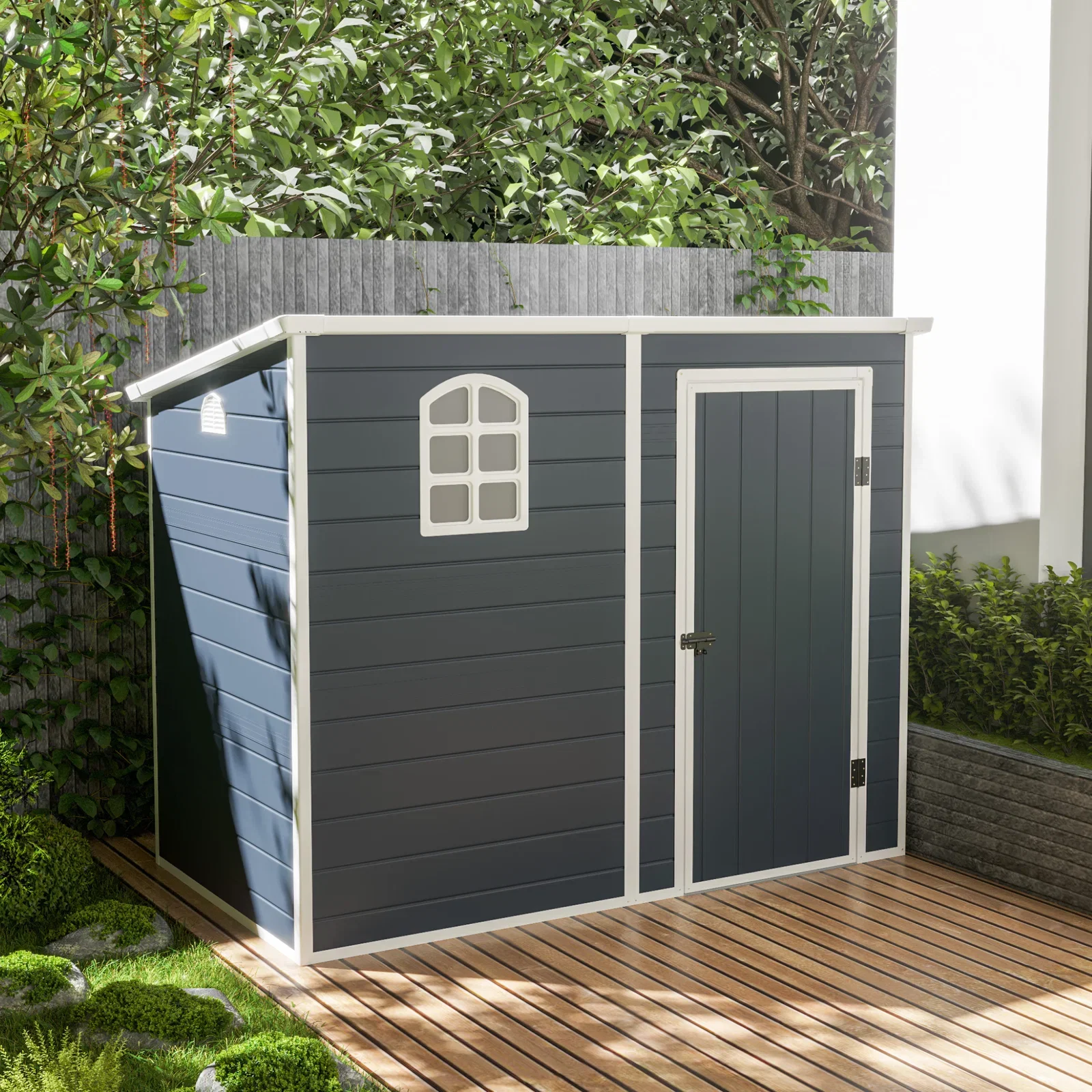 Image of Jasmine 8x5ft Plastic Pent Shed with Foundation Kit