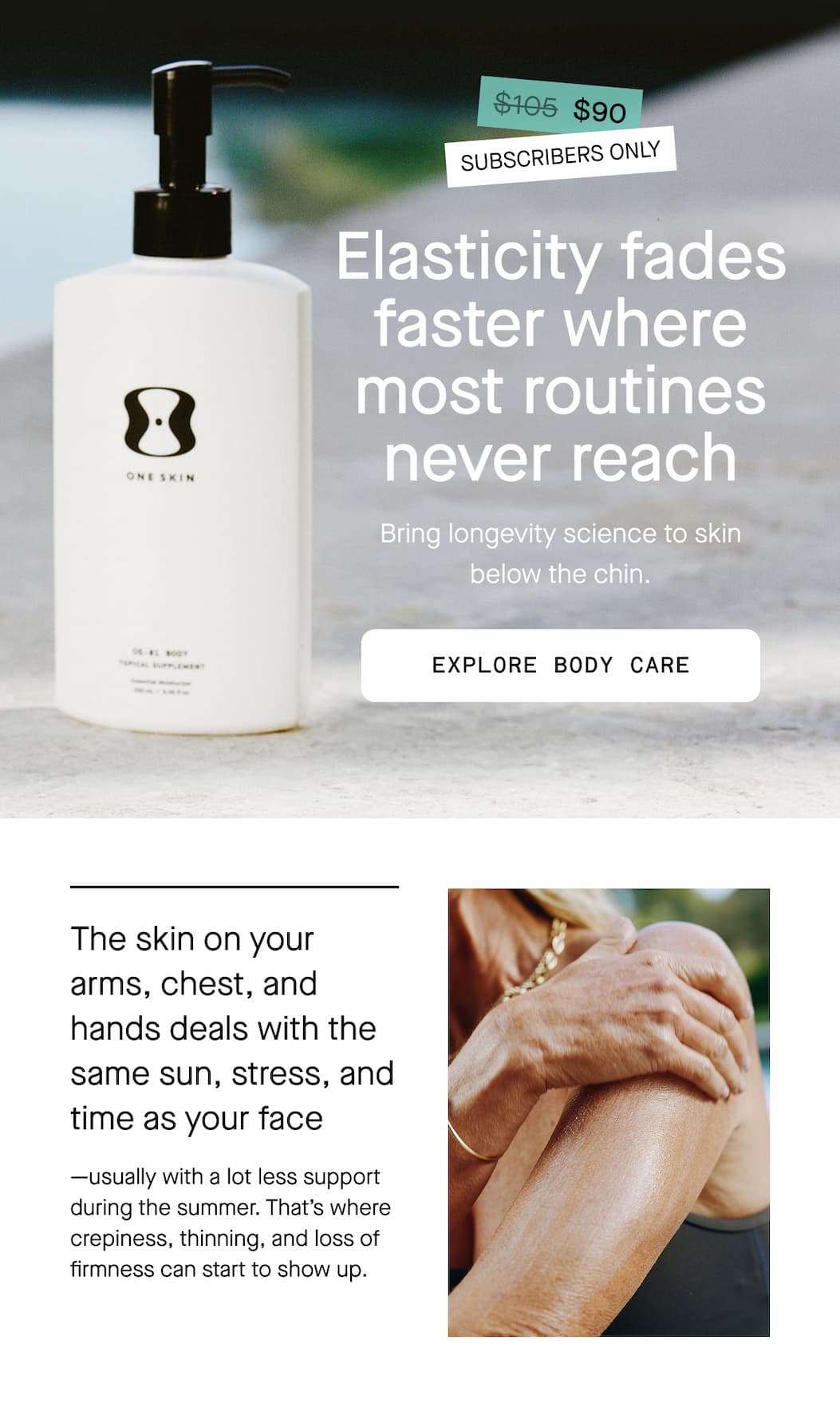 Sleeveless all summer. Skincare to match.