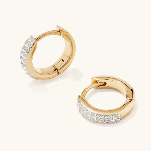 Pave Cubic Zirconia Huggie Earrings in 18kt Gold-Plated Sterling Silver