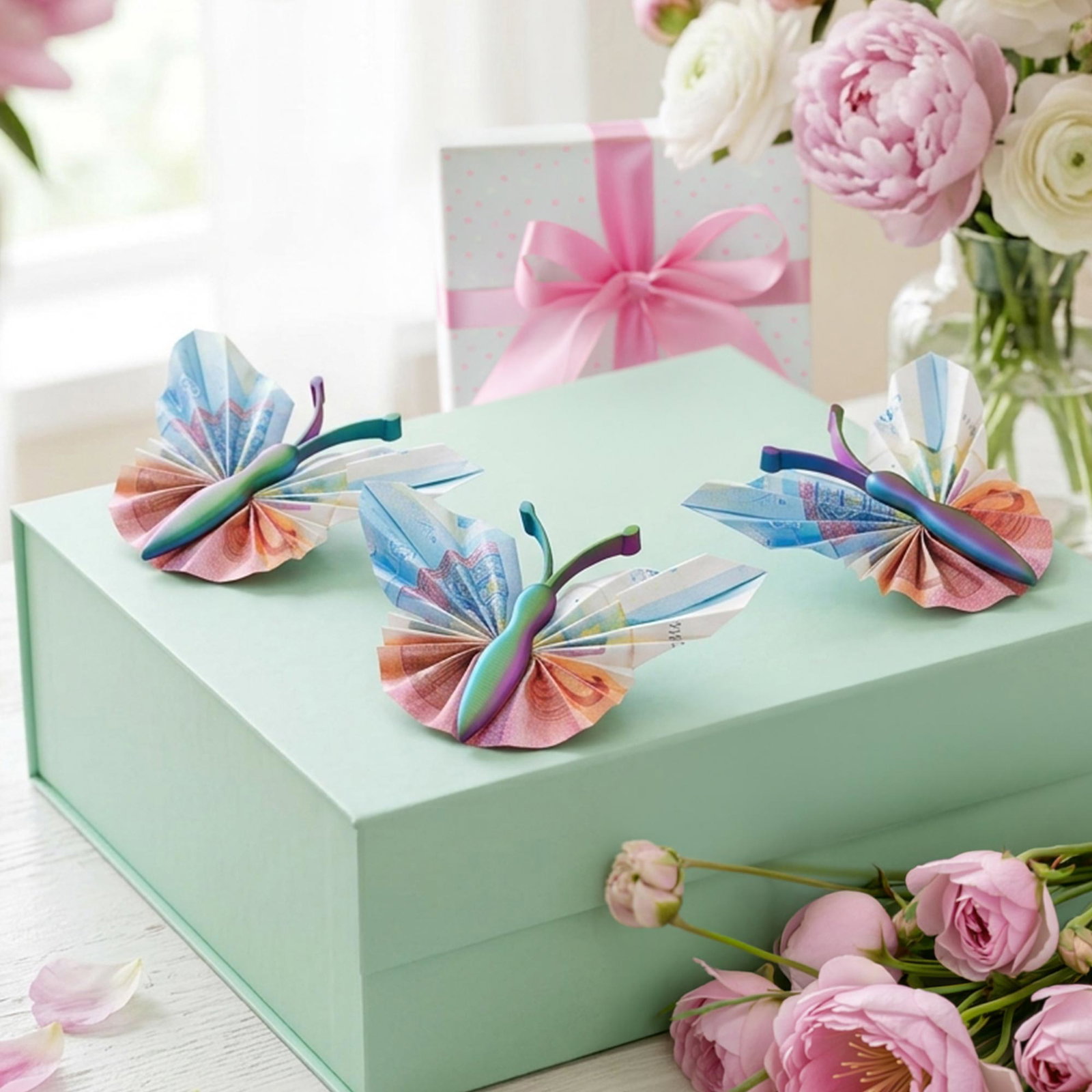 Image of Geldgeschenk Schmetterling - 3er Set Geschenkverpackung für Geld mit Farbverlauf