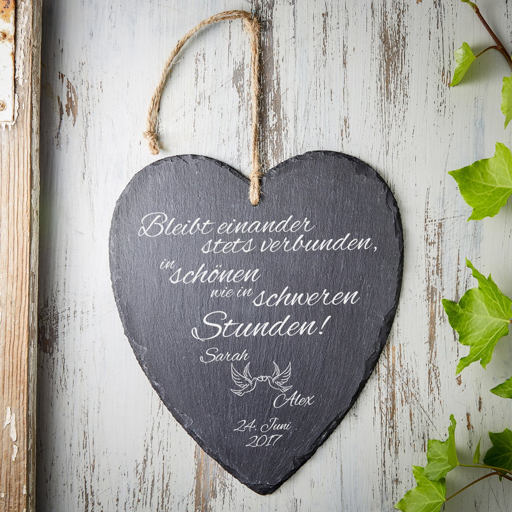 Image of Schieferherz mit Gravur zur Hochzeit