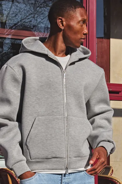 Oversized Boxy Bonded Scuba Zip Through Hoodie