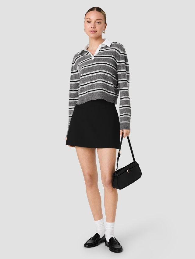 YULIA KNIT CAMPUS STRIPE CONTRAST COLLAR PULLOVER
