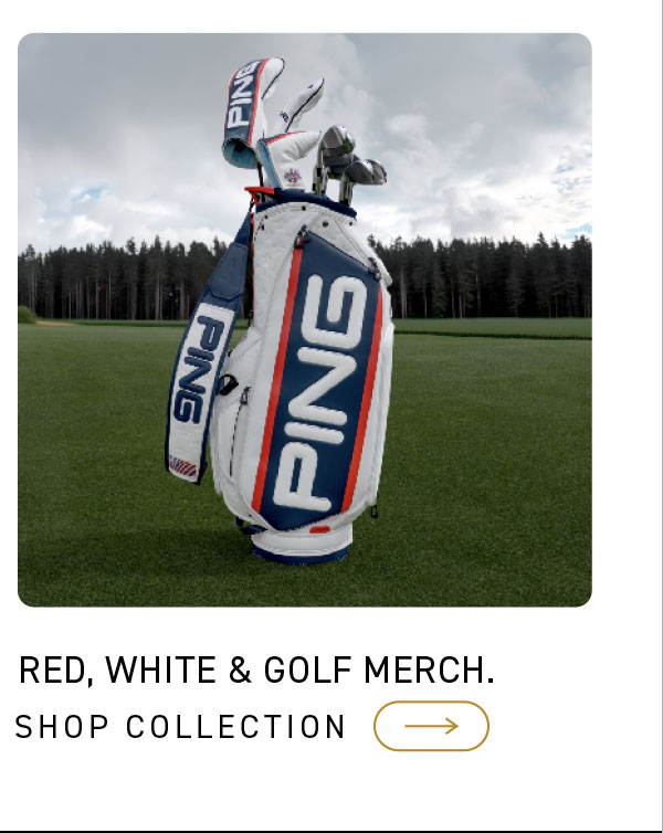 Lifestyle image of PING Red White & Golf Tour Staff Bag on course. Click to shop the collection.