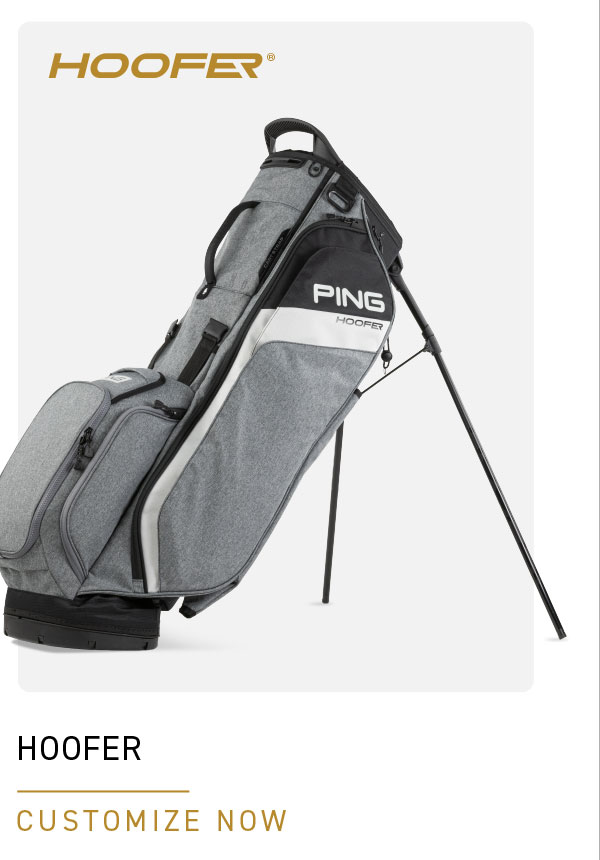 Studio shot of PING Hoofer carry bag in heather grey / black.