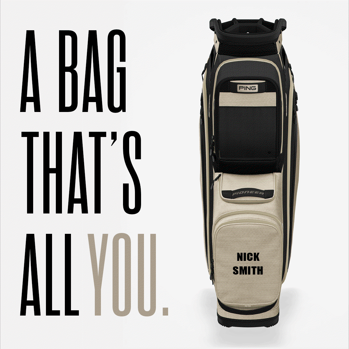 GIF of PING Pioneer cart bag customization options.