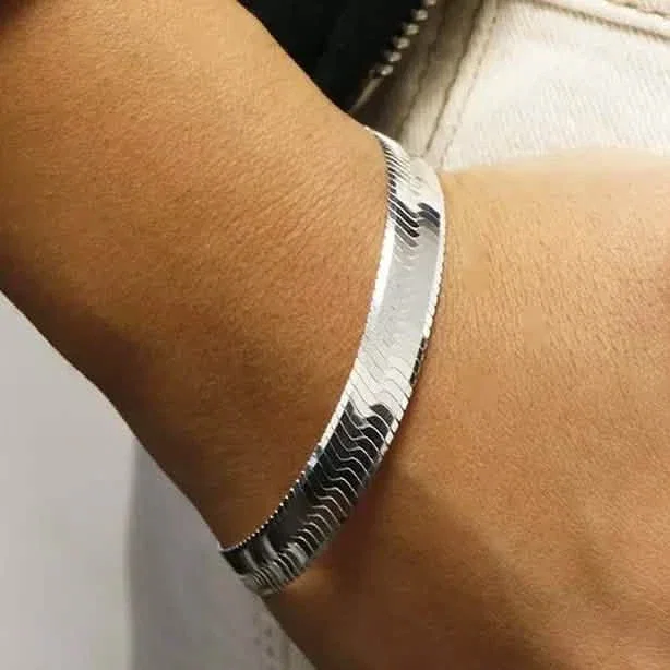 Image of Italian Solid Sterling Silver 7MM Herringbone Bracelet