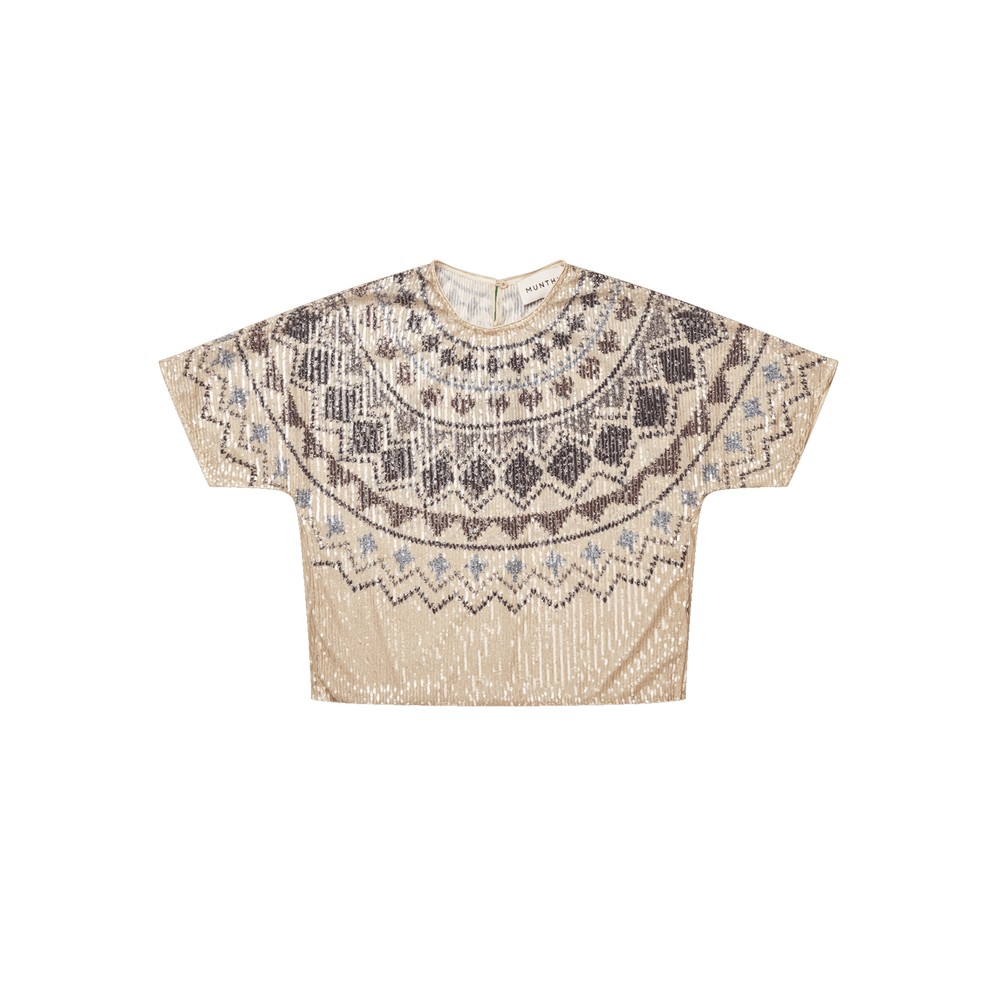 Image of Vunny Sequin Top - Print Camel