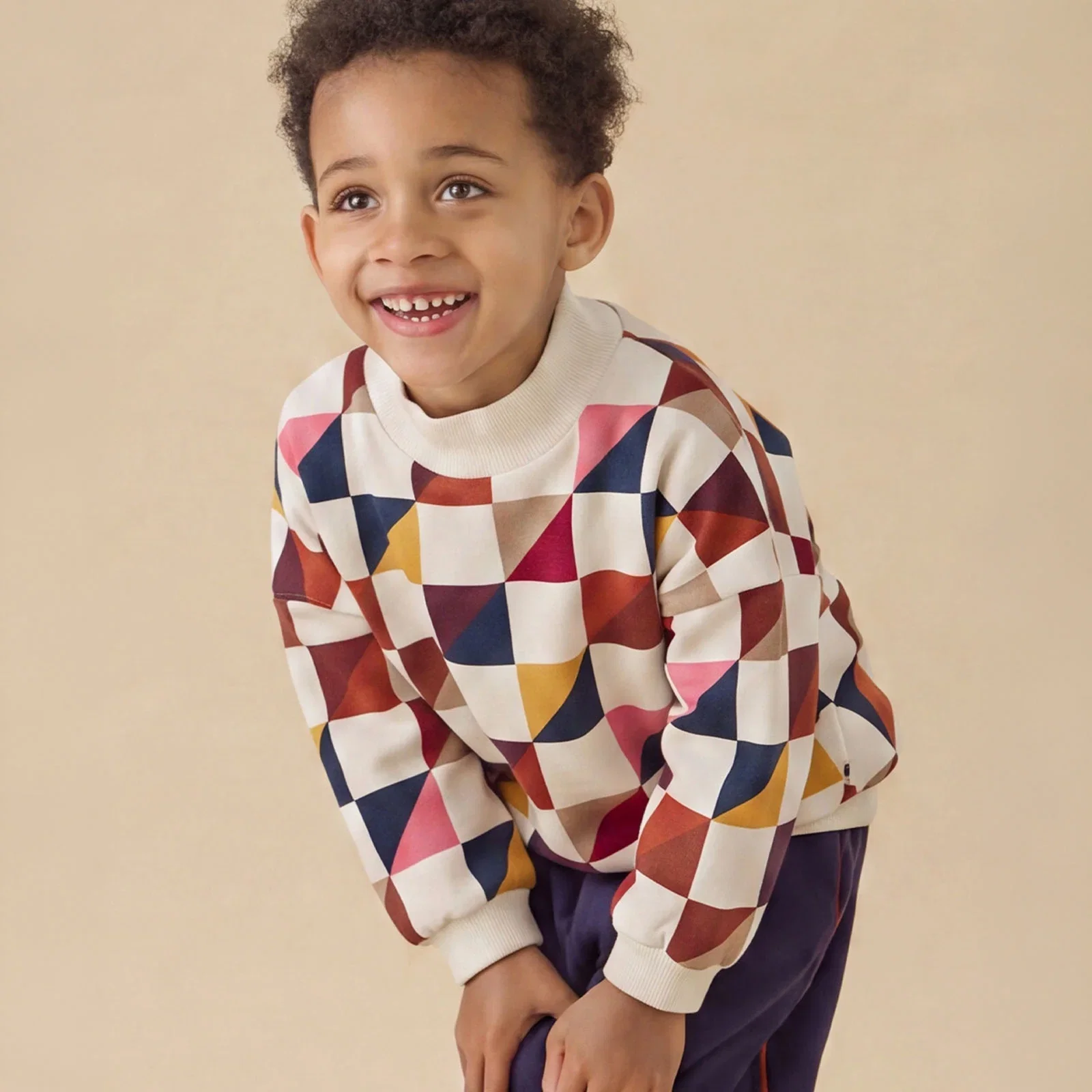 Image of KIDLY by MORI Dropped Shoulder Sweatshirt - Check