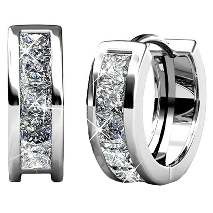 Giselle 18k White Gold Plated 15mm Hoop Crystal Earrings with Swarovski Crystals