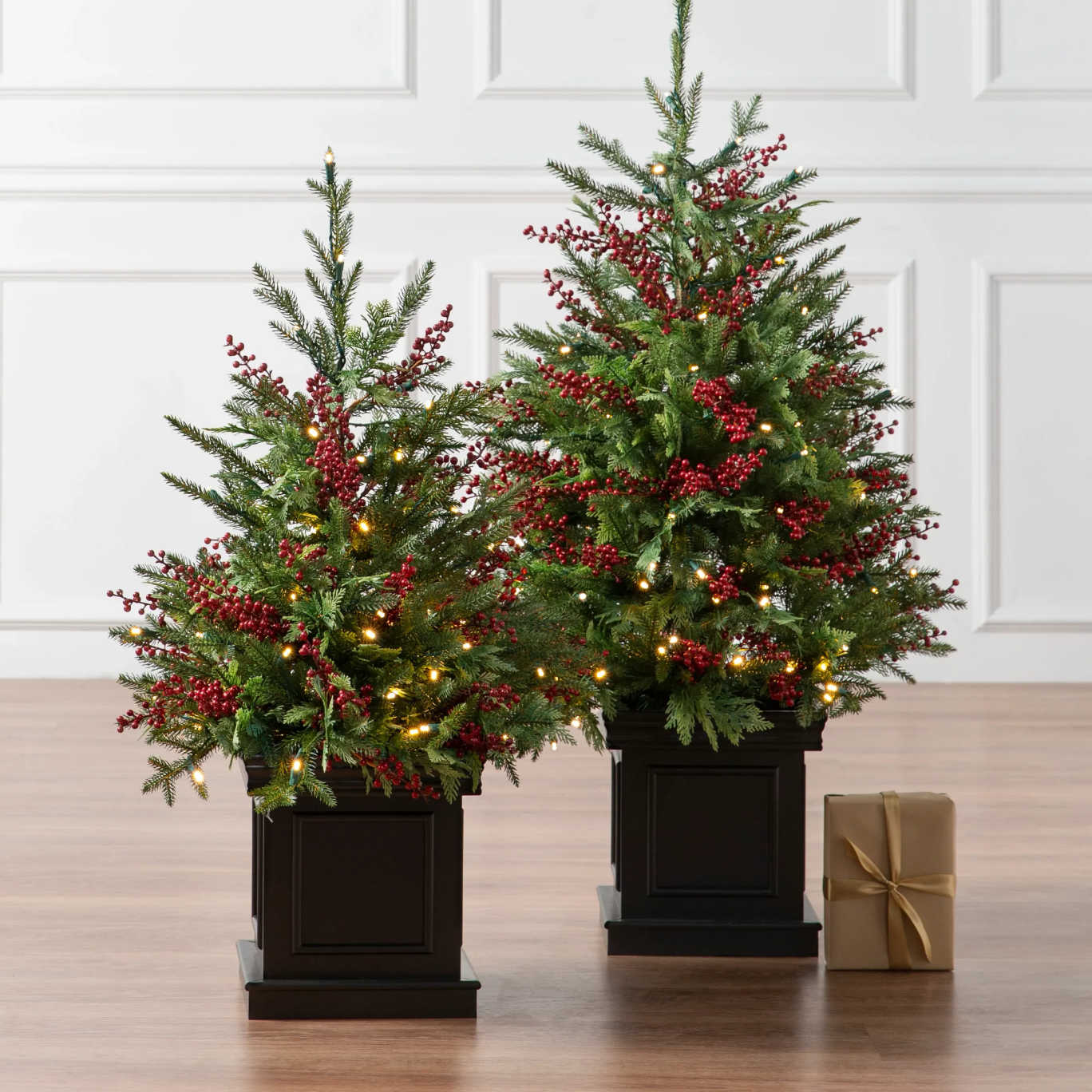 Outdoor Red Berry Evergreen Potted Artificial Christmas Tree