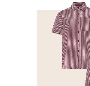  Burgundy Red Stripe Button Cotton Shirt