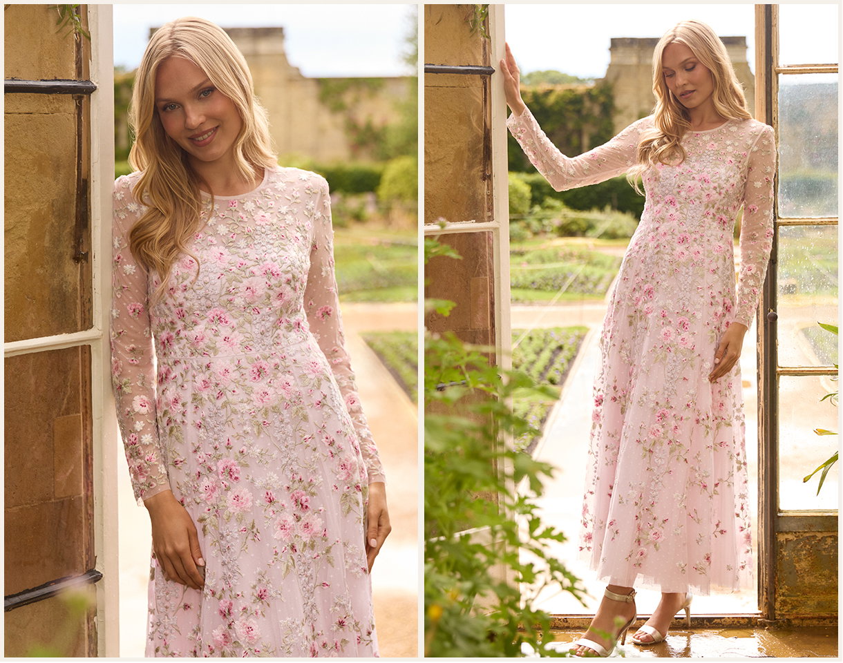 Garden Rose Long Sleeve Ankle Gown