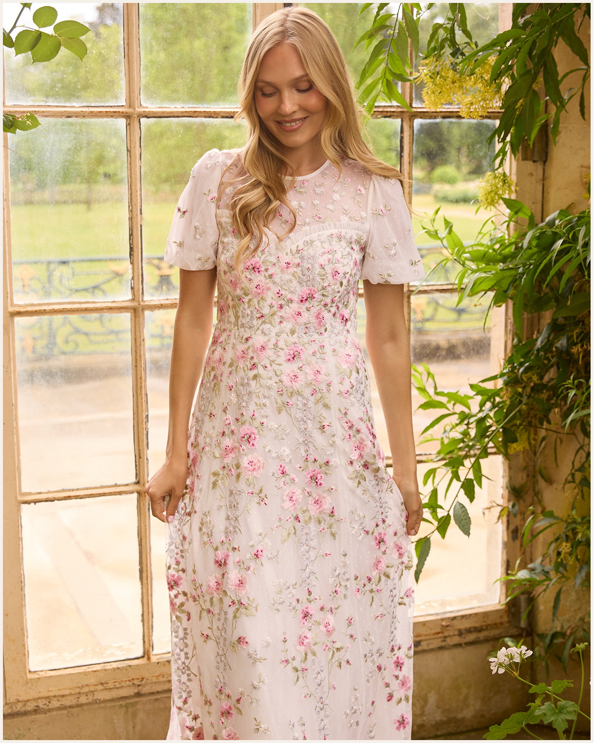 Garden Rose Short Sleeve Ankle Gown