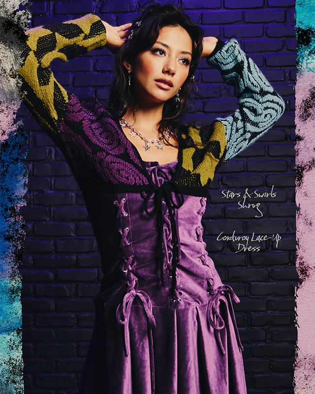 Stars and Swirls Shrug and Corduroy Lace-Up Dress