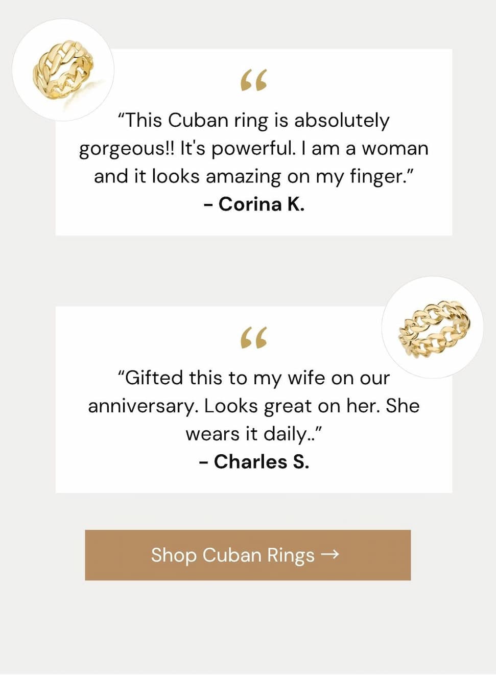 This Cuban ring is absolutely gorgeous!! It's powerful. I am a woman and it looks amazing on my finger.